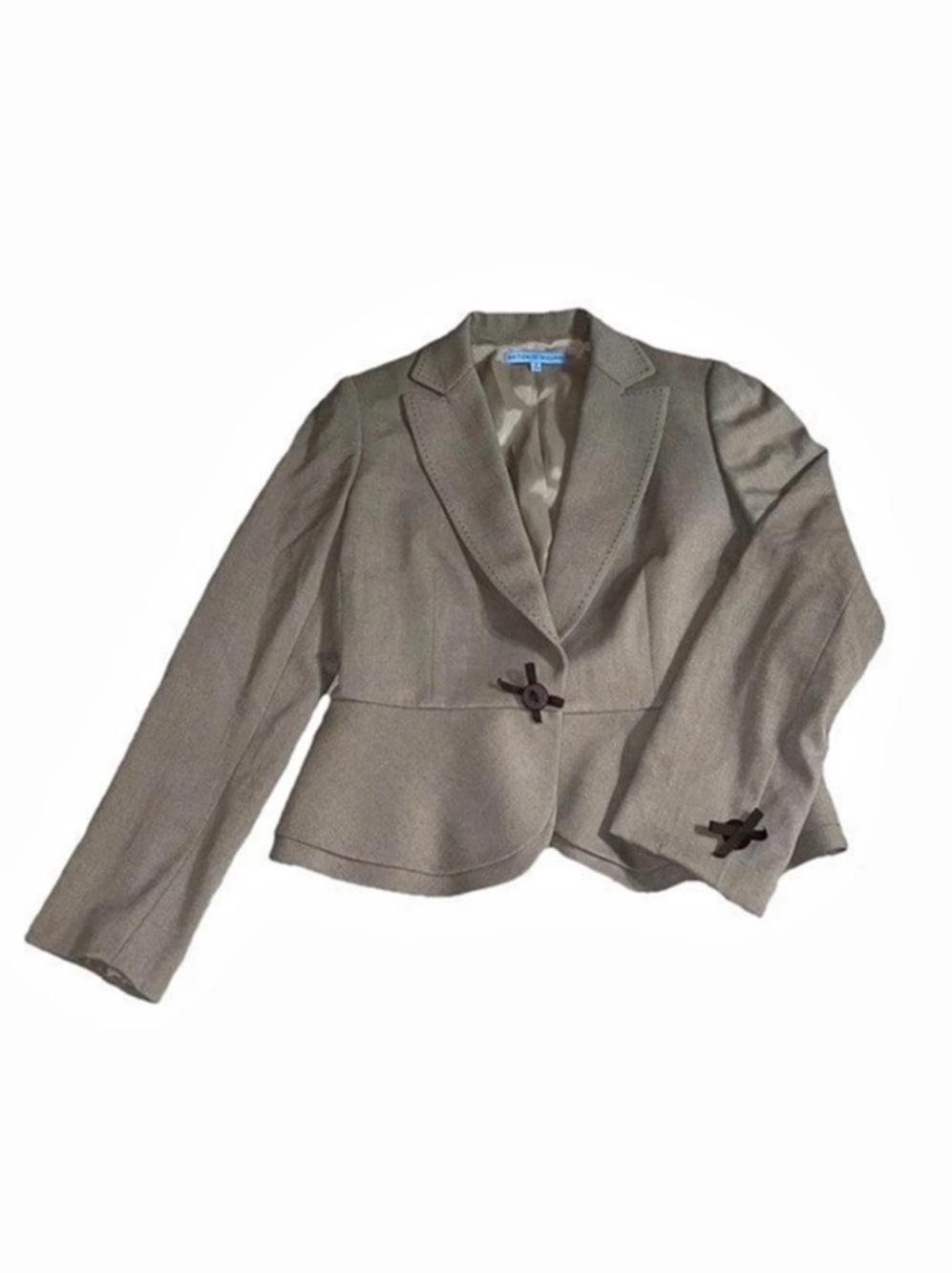 Antonio Melani Women's Blazer Suit Jacket Size 2 Scalloped Edge Bow Button Brown